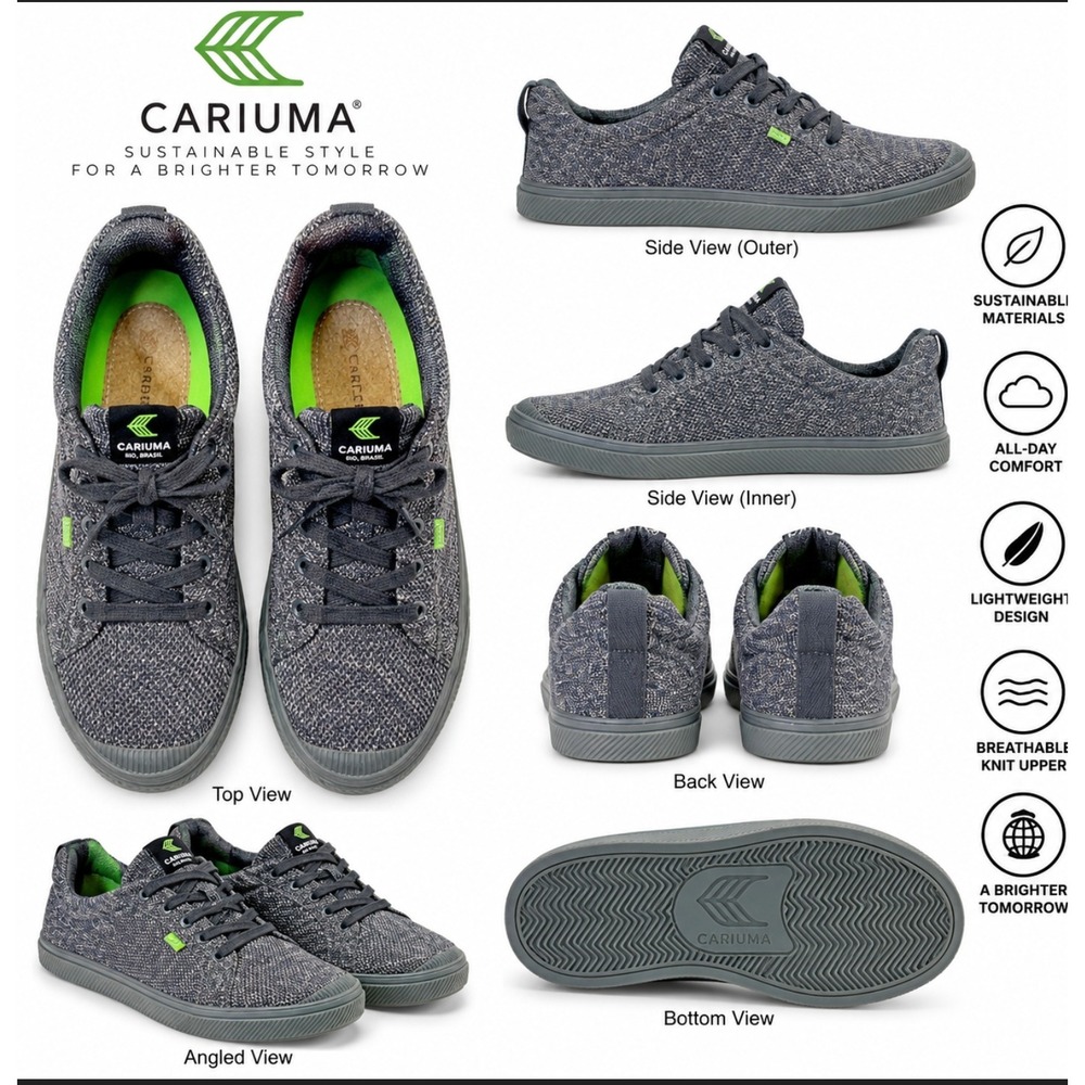 Cariuma Womens IBI Low Grey Bamboo Knit Shoe size 8 Sustainable Casual Walking